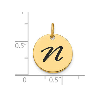 14K Yellow Gold Polished Black Enamel Letter N Initial Disk Charm