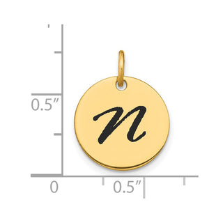 14K Yellow Gold Polished Black Enamel Letter N Initial Disk Charm