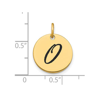 14K Yellow Gold Polished Black Enamel Letter O Initial Disk Charm