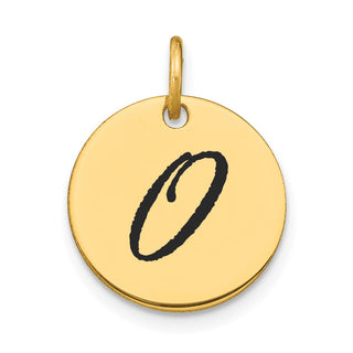 14K Yellow Gold Polished Black Enamel Letter O Initial Disk Charm