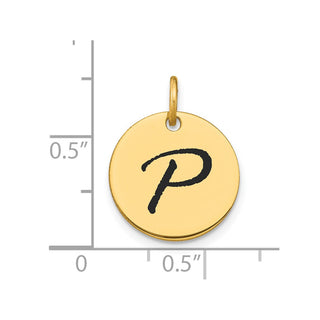 14K Yellow Gold Polished Black Enamel Letter P Initial Disk Charm