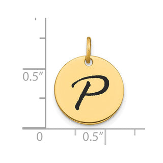 14K Yellow Gold Polished Black Enamel Letter P Initial Disk Charm