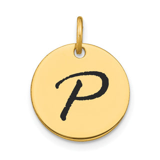 14K Yellow Gold Polished Black Enamel Letter P Initial Disk Charm