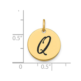 14K Yellow Gold Polished Black Enamel Letter Q Initial Disk Charm