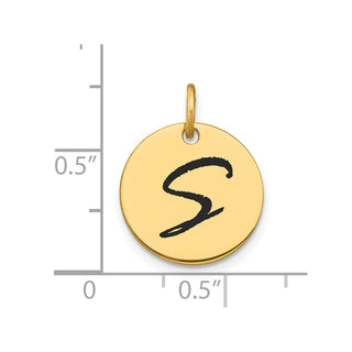 14K Yellow Gold Polished Black Enamel Letter S Initial Disk Charm