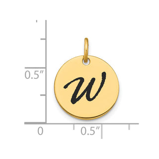 14K Yellow Gold Polished Black Enamel Letter W Initial Disk Charm