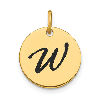 14K Yellow Gold Polished Black Enamel Letter W Initial Disk Charm