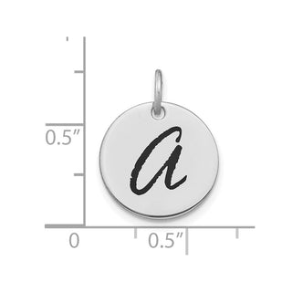 14k White Gold Polished Letter A Black Epoxy Initial Disk Charm