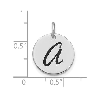 14k White Gold Polished Letter A Black Epoxy Initial Disk Charm