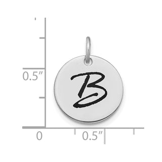14k White Gold Polished Letter B Black Epoxy Initial Disk Charm