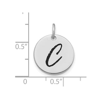 14k White Gold Polished Letter C Black Epoxy Initial Disk Charm