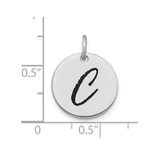 14k White Gold Polished Letter C Black Epoxy Initial Disk Charm