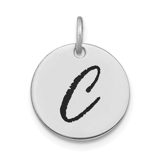 14k White Gold Polished Letter C Black Epoxy Initial Disk Charm