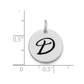 14k White Gold Polished Letter D Black Epoxy Initial Disk Charm