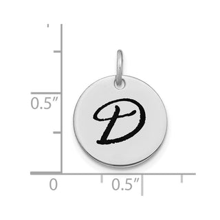 14k White Gold Polished Letter D Black Epoxy Initial Disk Charm