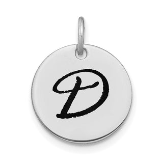 14k White Gold Polished Letter D Black Epoxy Initial Disk Charm