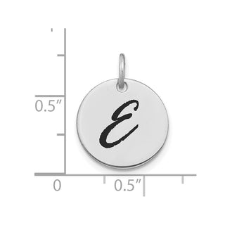 14K White Gold Polished Black Enamel Letter E Initial Disk Charm