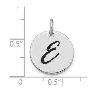 14K White Gold Polished Black Enamel Letter E Initial Disk Charm