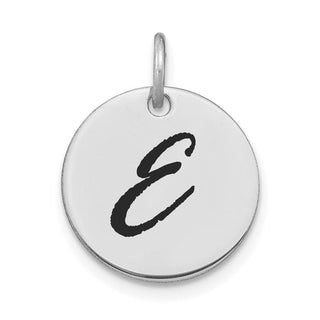 14K White Gold Polished Black Enamel Letter E Initial Disk Charm