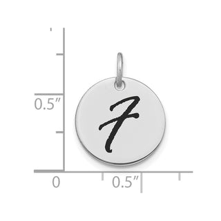 14K White Gold Polished Black Enamel Letter F Initial Disk Charm
