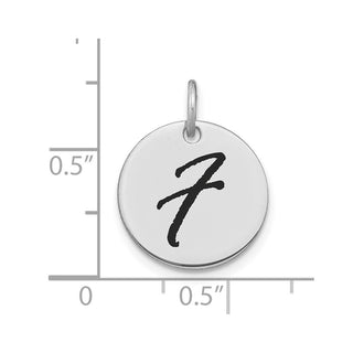 14K White Gold Polished Black Enamel Letter F Initial Disk Charm
