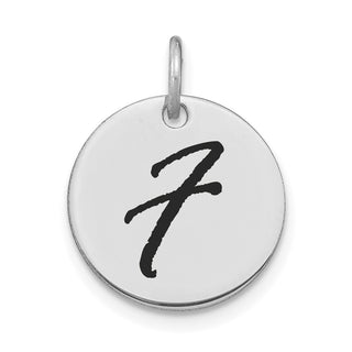 14K White Gold Polished Black Enamel Letter F Initial Disk Charm