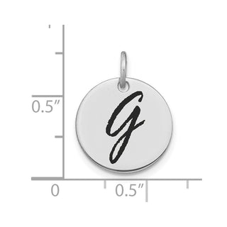 14K White Gold Polished Black Enamel Letter G Initial Disk Charm