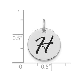 14K White Gold Polished Black Enamel Letter H Initial Disk Charm