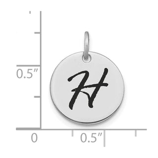14K White Gold Polished Black Enamel Letter H Initial Disk Charm