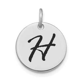 14K White Gold Polished Black Enamel Letter H Initial Disk Charm