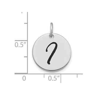 14K White Gold Polished Black Enamel Letter I Initial Disk Charm