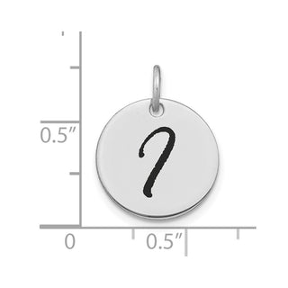 14K White Gold Polished Black Enamel Letter I Initial Disk Charm