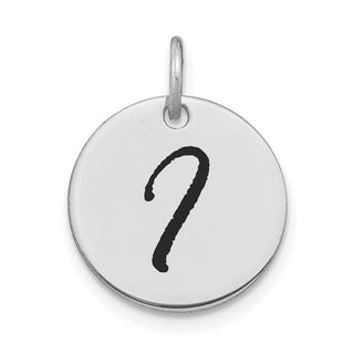 14K White Gold Polished Black Enamel Letter I Initial Disk Charm