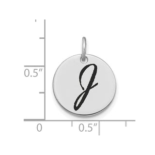 14K White Gold Polished Black Enamel Letter J Initial Disk Charm