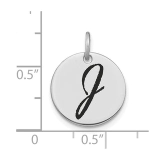 14K White Gold Polished Black Enamel Letter J Initial Disk Charm
