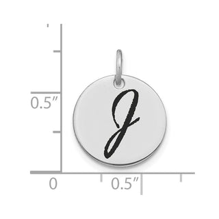 14K White Gold Polished Black Enamel Letter J Initial Disk Charm