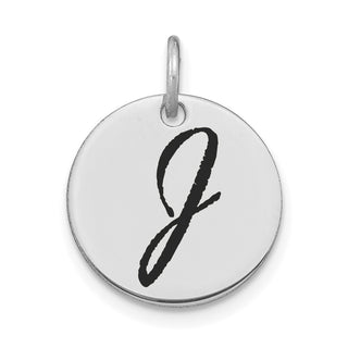 14K White Gold Polished Black Enamel Letter J Initial Disk Charm