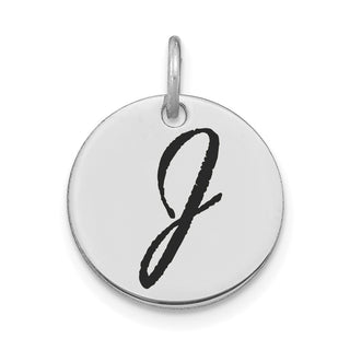 14K White Gold Polished Black Enamel Letter J Initial Disk Charm