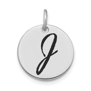 14K White Gold Polished Black Enamel Letter J Initial Disk Charm