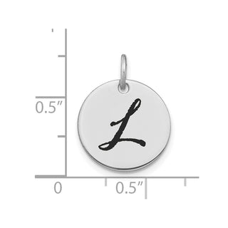 14K White Gold Polished Black Enamel Letter L Initial Disk Charm