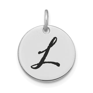 14K White Gold Polished Black Enamel Letter L Initial Disk Charm