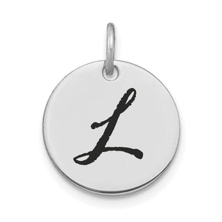 14K White Gold Polished Black Enamel Letter L Initial Disk Charm