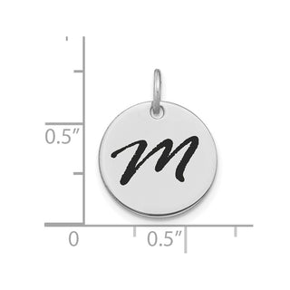 14K White Gold Polished Black Enamel Letter M Initial Disk Charm