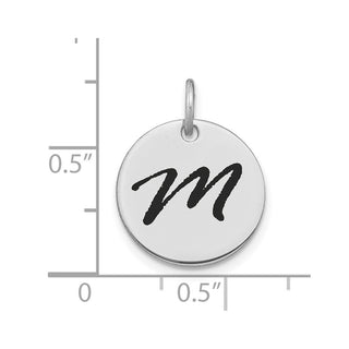 14K White Gold Polished Black Enamel Letter M Initial Disk Charm