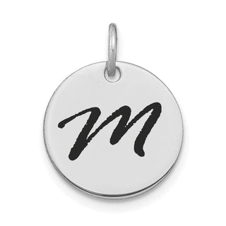 14K White Gold Polished Black Enamel Letter M Initial Disk Charm