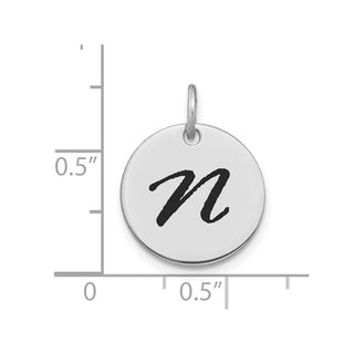 14K White Gold Polished Black Enamel Letter N Initial Disk Charm