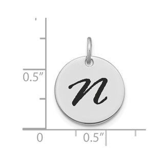 14K White Gold Polished Black Enamel Letter N Initial Disk Charm