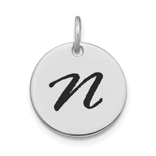 14K White Gold Polished Black Enamel Letter N Initial Disk Charm