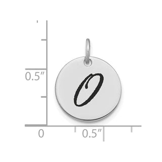 14K White Gold Polished Black Enamel Letter O Initial Disk Charm