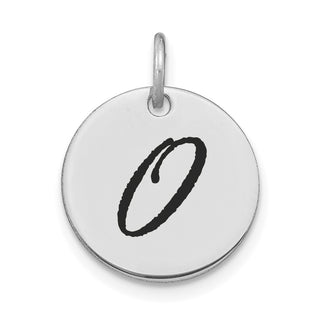 14K White Gold Polished Black Enamel Letter O Initial Disk Charm